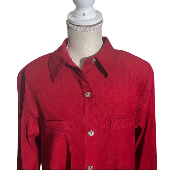 Alfred Dunner Women Crimson 6 Button Long Sleeve Shirt Jacket Shackwt Sz 12 EUC - Picture 2 of 12